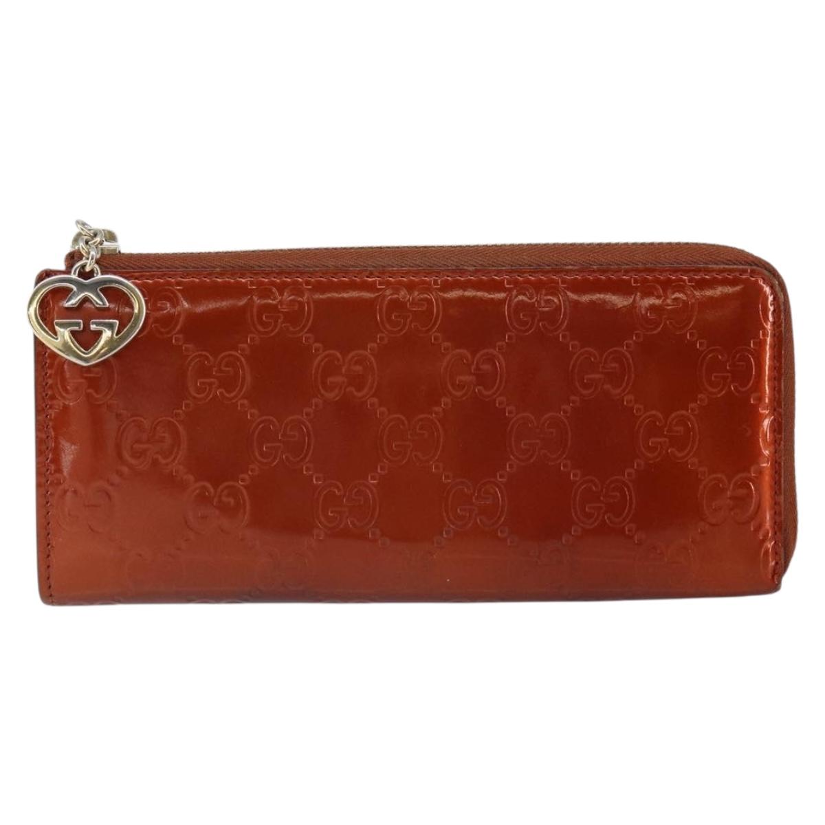 GUCCI GG Canvas Shiny Guccissima Wallet Patent leather Orange 295671 Auth SW1979