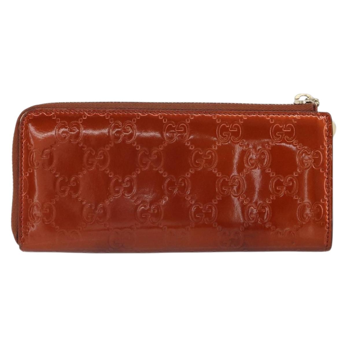 GUCCI GG Canvas Shiny Guccissima Wallet Patent leather Orange 295671 Auth SW1979