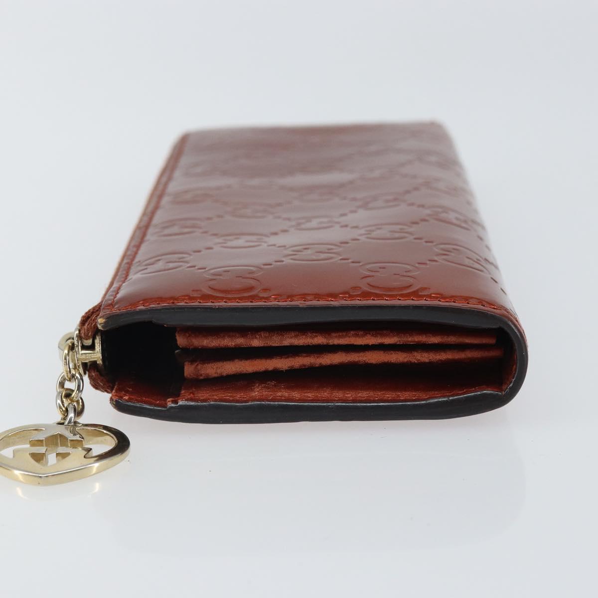 GUCCI GG Canvas Shiny Guccissima Wallet Patent leather Orange 295671 Auth SW1979