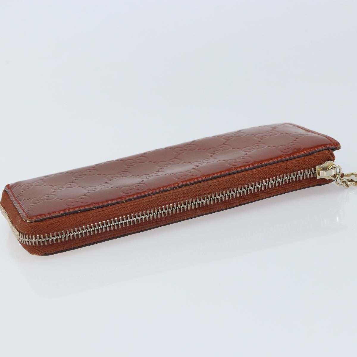 GUCCI GG Canvas Shiny Guccissima Wallet Patent leather Orange 295671 Auth SW1979