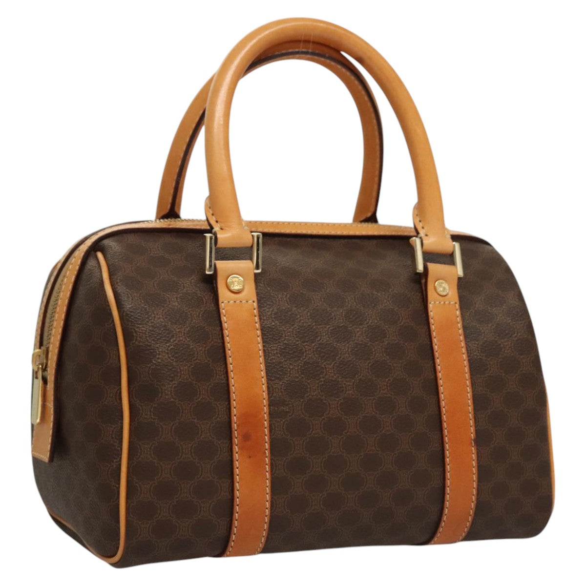 CELINE Macadam Canvas Hand Bag PVC Leather Brown Gold Auth sw200V