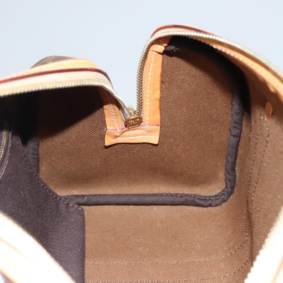 CELINE Macadam Canvas Hand Bag PVC Leather Brown Gold Auth sw200V