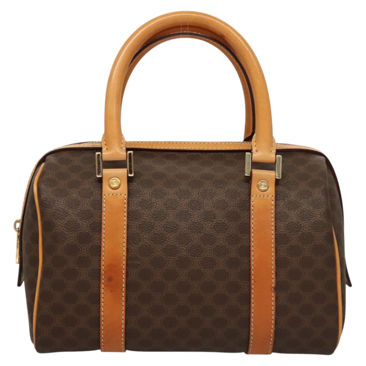 CELINE Macadam Canvas Hand Bag PVC Leather Brown Gold Auth sw200V