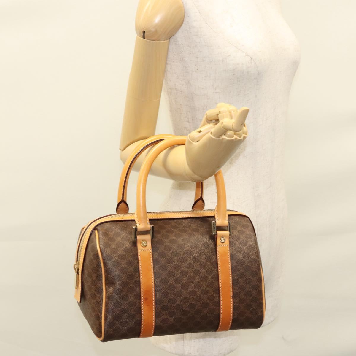 CELINE Macadam Canvas Hand Bag PVC Leather Brown Gold Auth sw200V