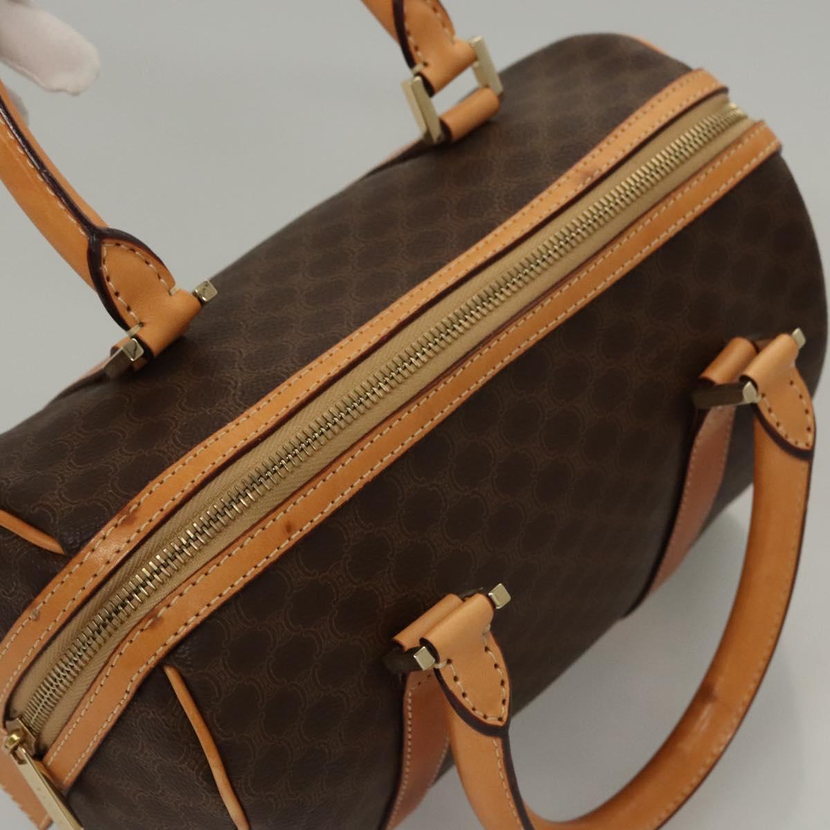 CELINE Macadam Canvas Hand Bag PVC Leather Brown Gold Auth sw200V