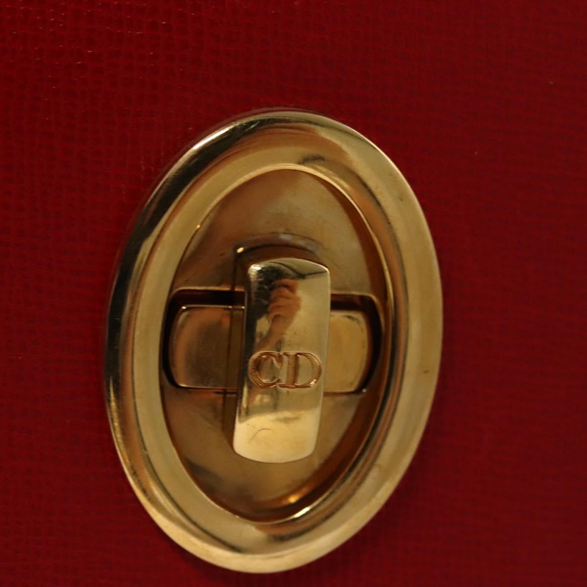 Christian Dior Hand Bag Leather Red Gold Auth sw201V