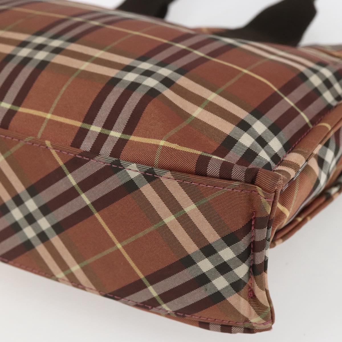 BURBERRY Nova Check Blue Label Tote Bag Nylon Brown Silver Auth SW2027