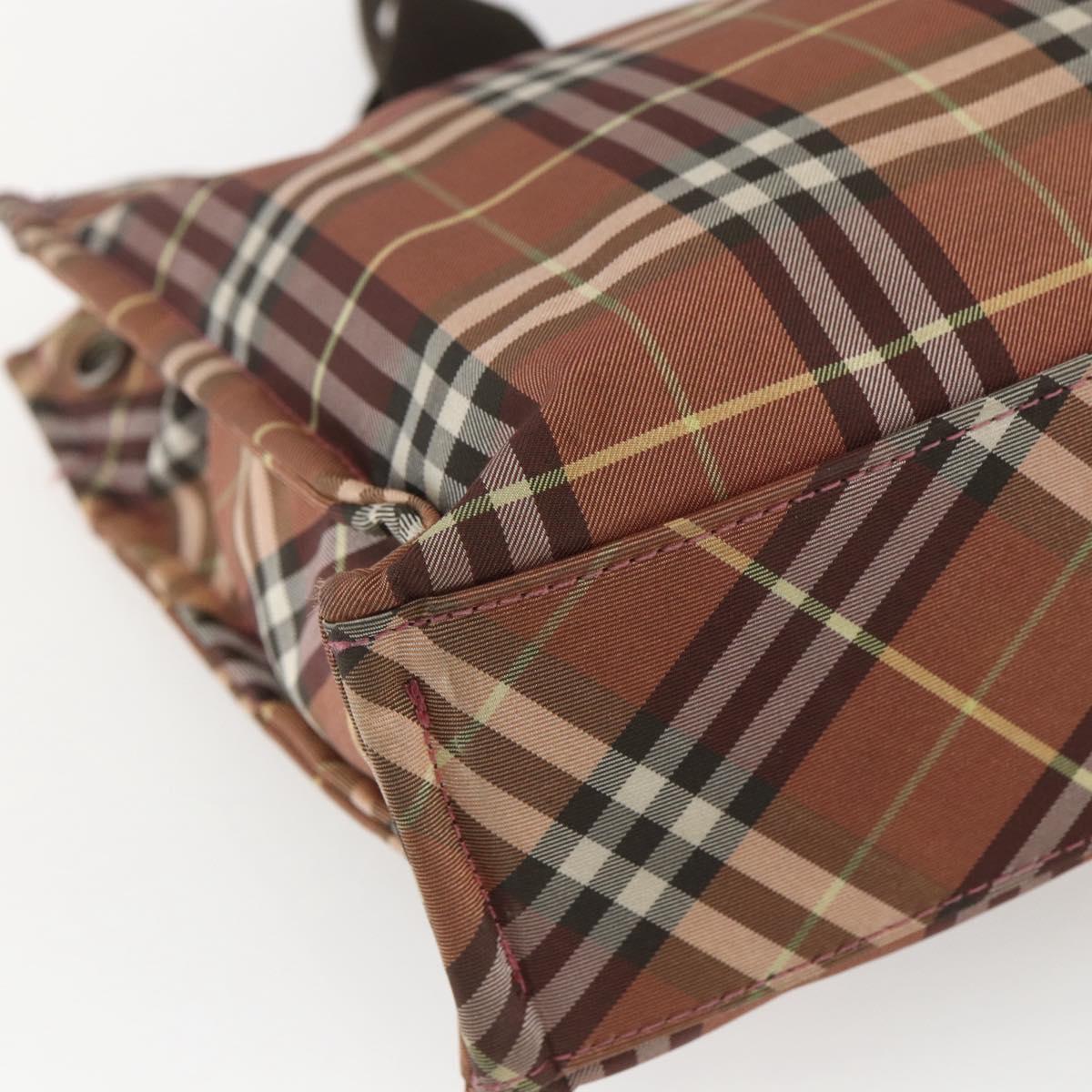 BURBERRY Nova Check Blue Label Tote Bag Nylon Brown Silver Auth SW2027