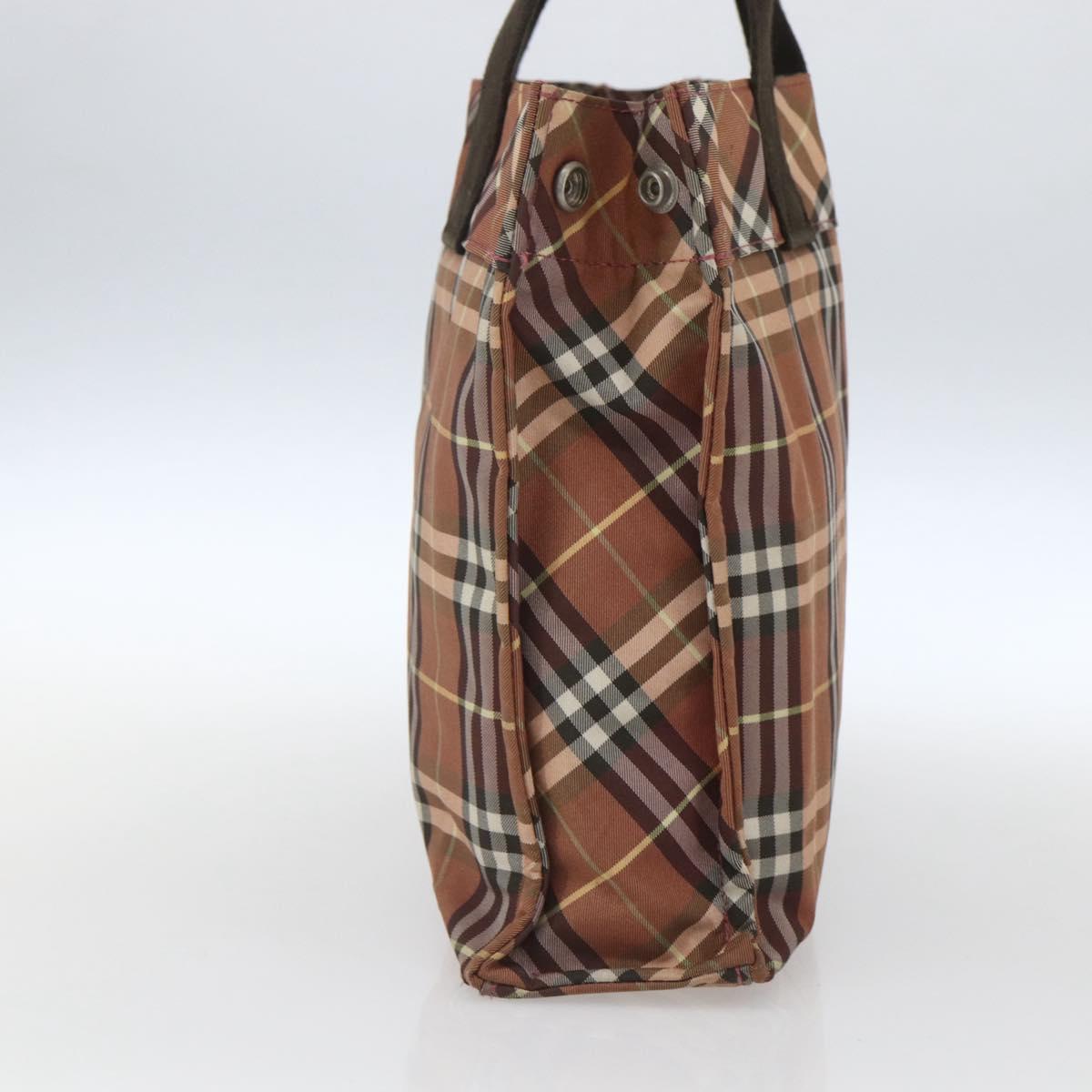 BURBERRY Nova Check Blue Label Tote Bag Nylon Brown Silver Auth SW2027