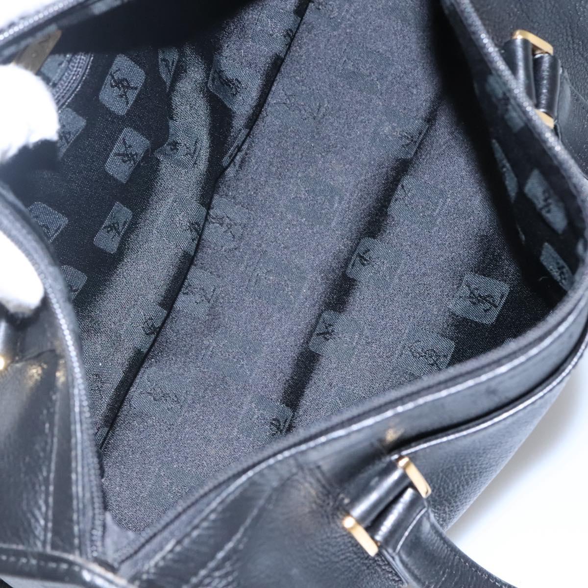 SAINT LAURENT Hand Bag Leather Black Auth sw203