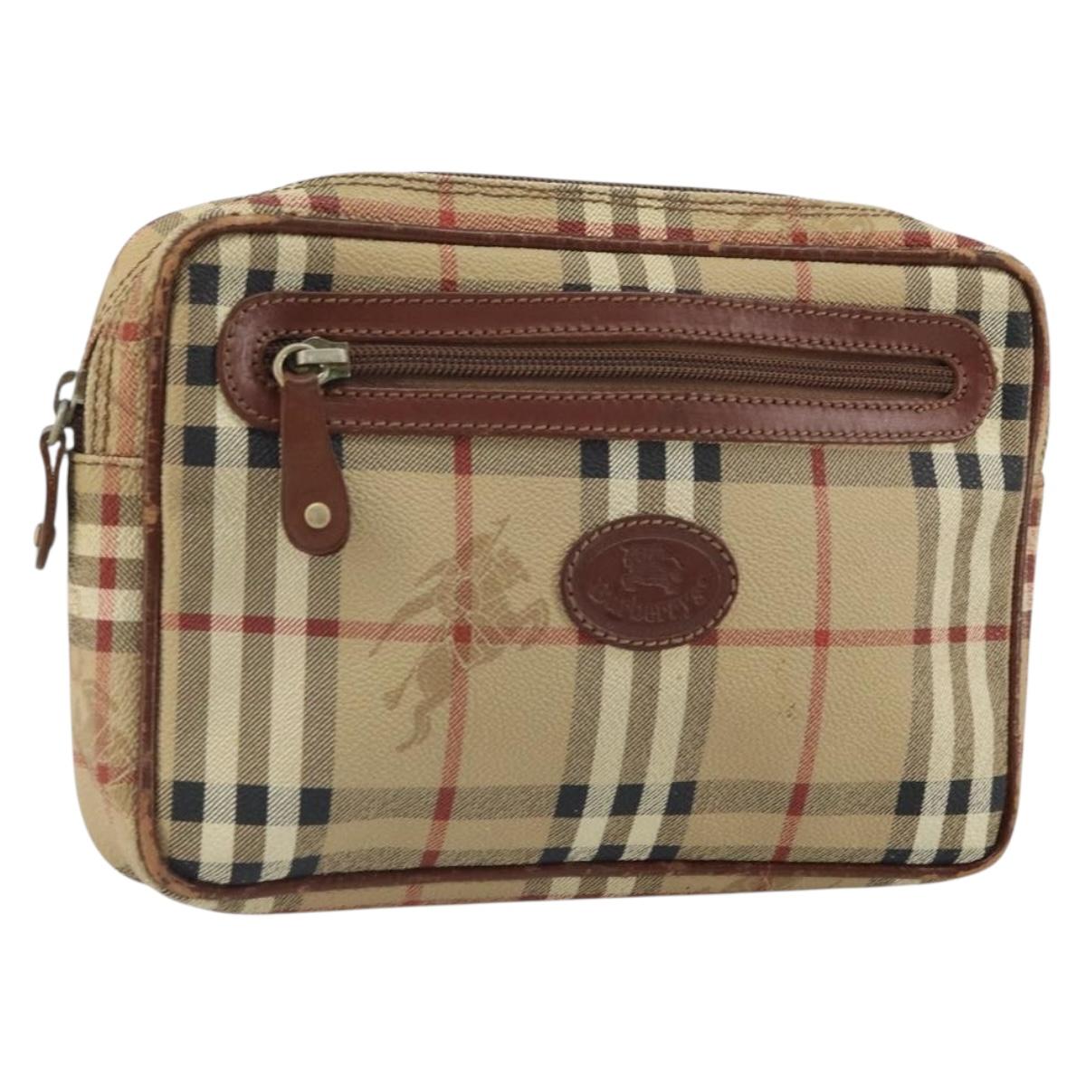 Burberrys Nova Check Clutch Bag PVC Beige Auth SW2033