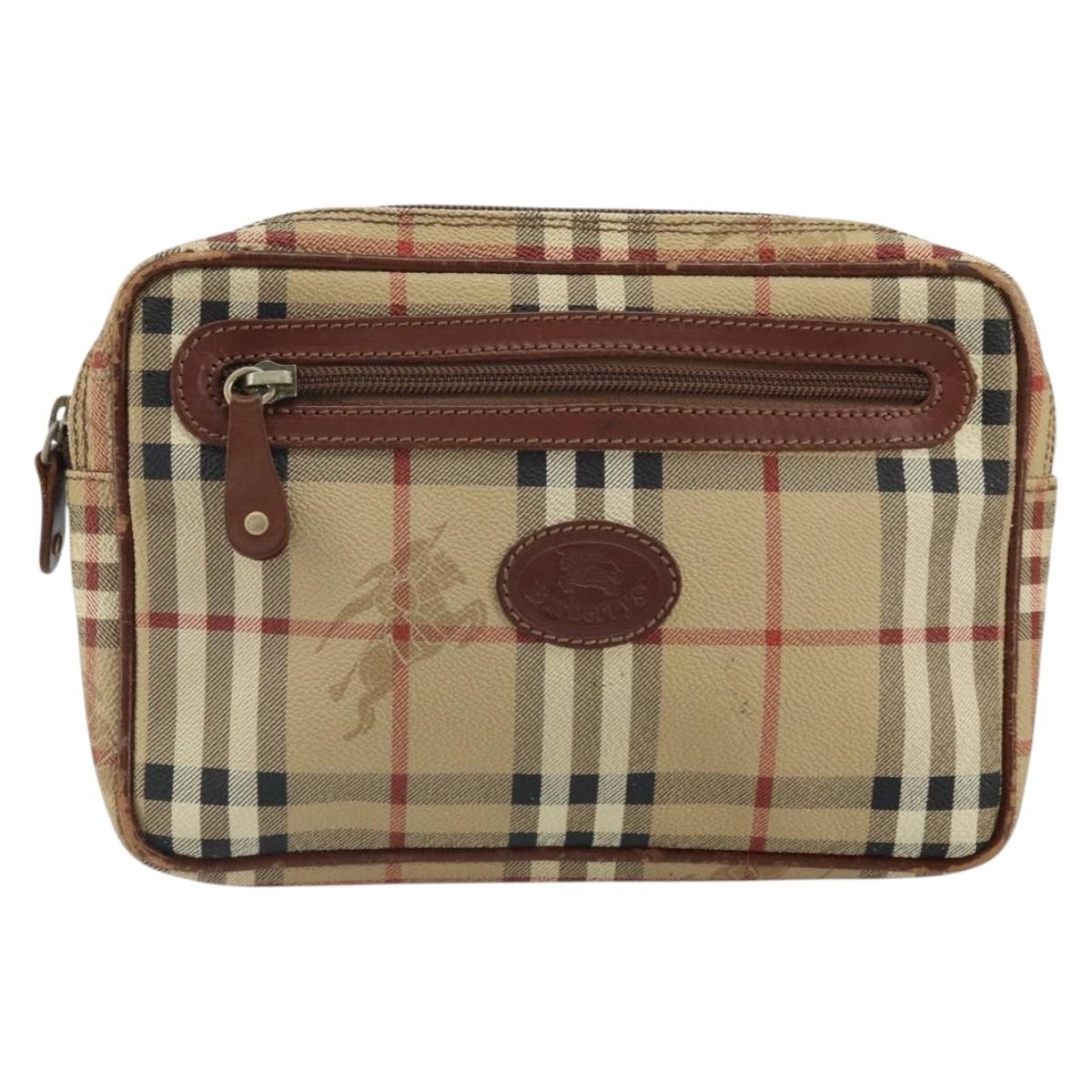 Burberrys Nova Check Clutch Bag PVC Beige Auth SW2033