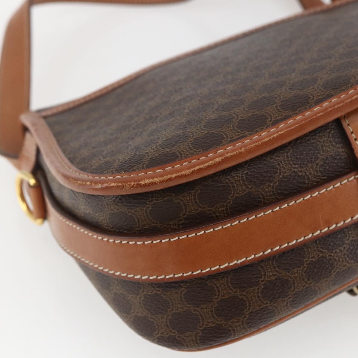 CELINE Macadam Canvas Shoulder Bag PVC Leather Brown Gold Auth SW2036