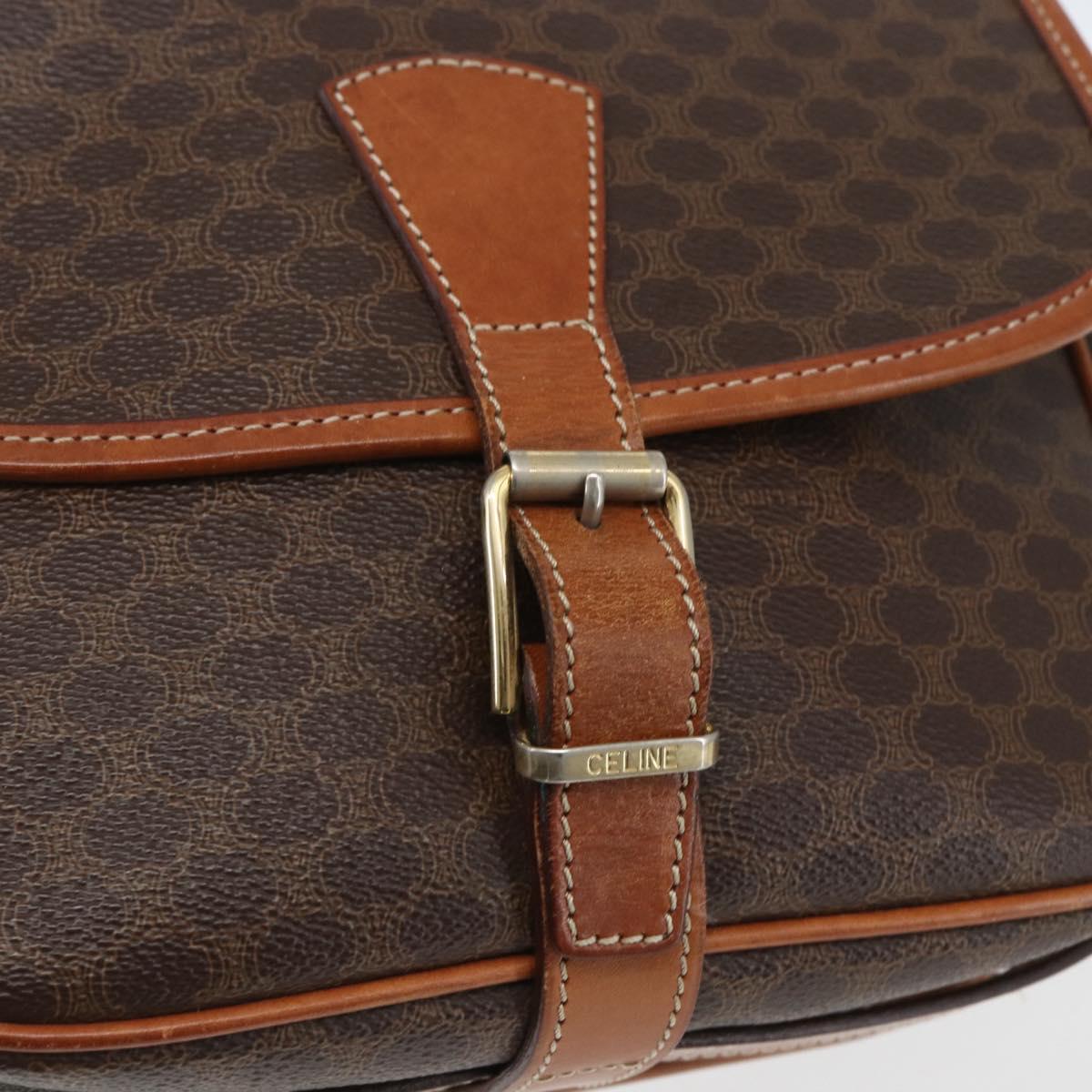 CELINE Macadam Canvas Shoulder Bag PVC Leather Brown Gold Auth SW2036