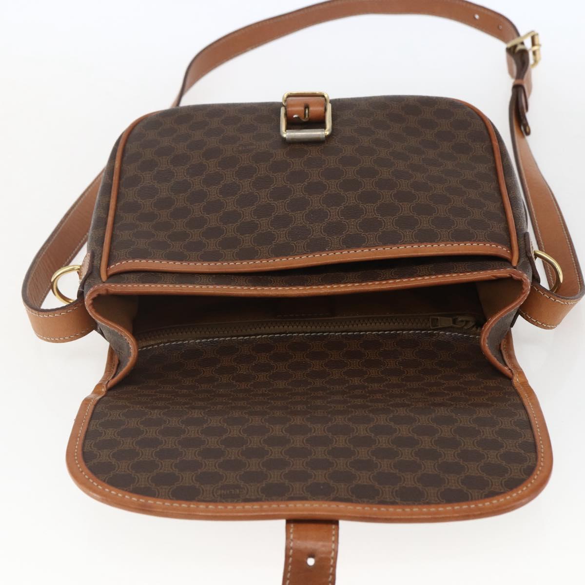CELINE Macadam Canvas Shoulder Bag PVC Leather Brown Gold Auth SW2036