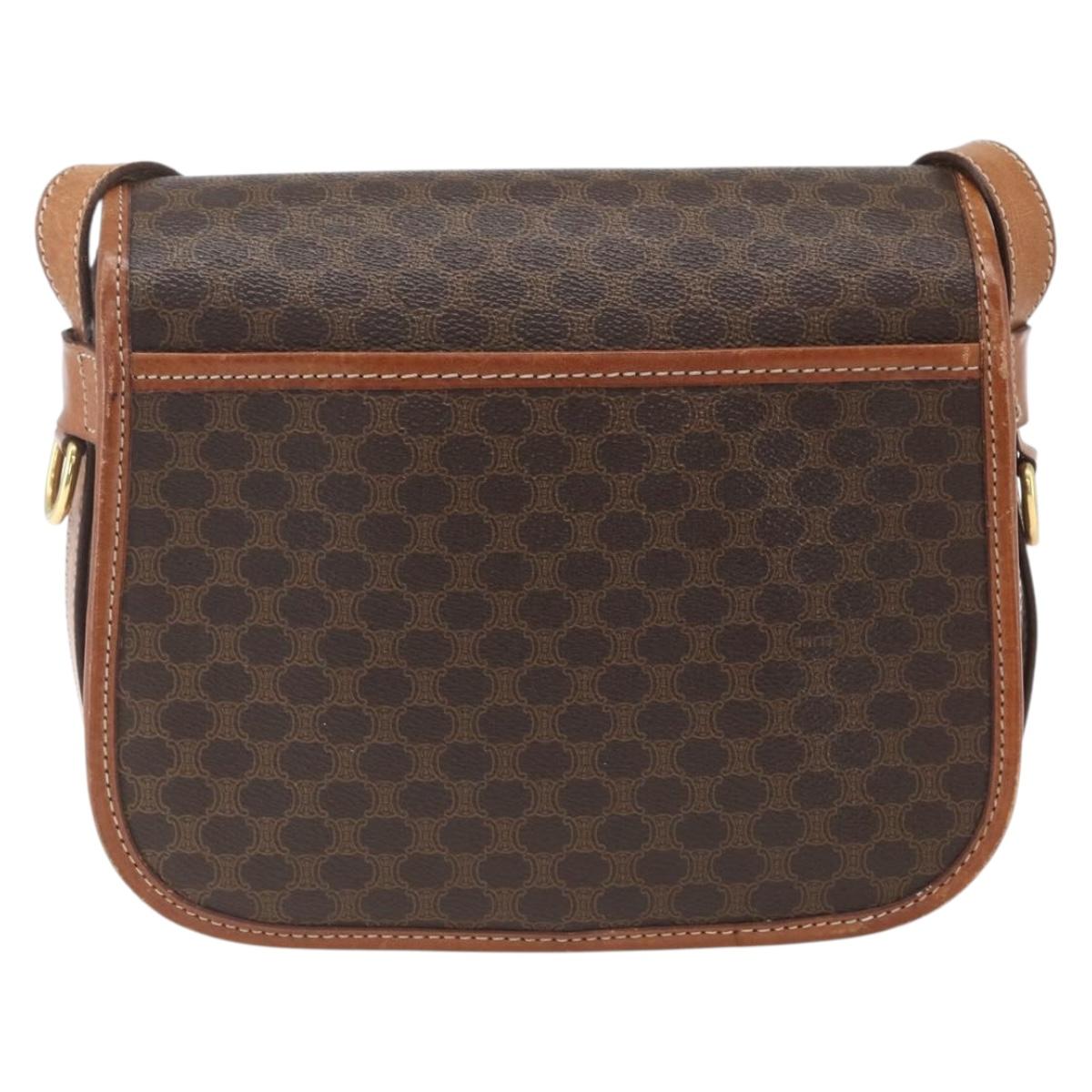 CELINE Macadam Canvas Shoulder Bag PVC Leather Brown Gold Auth SW2036