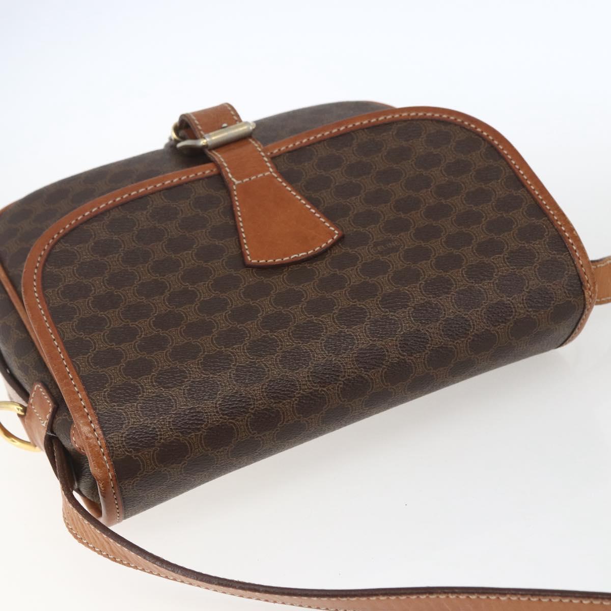 CELINE Macadam Canvas Shoulder Bag PVC Leather Brown Gold Auth SW2036