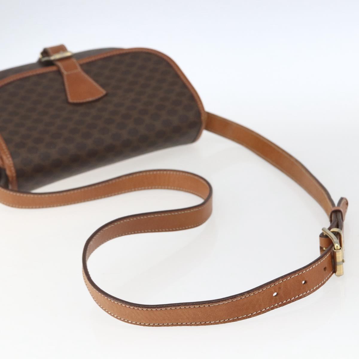 CELINE Macadam Canvas Shoulder Bag PVC Leather Brown Gold Auth SW2036