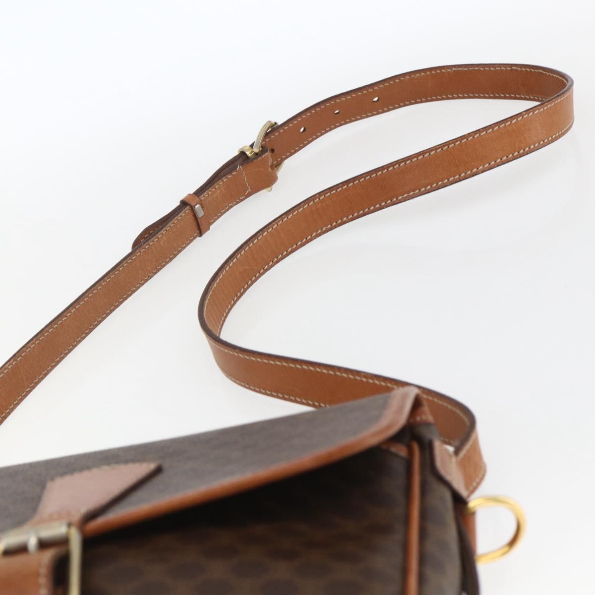 CELINE Macadam Canvas Shoulder Bag PVC Leather Brown Gold Auth SW2036