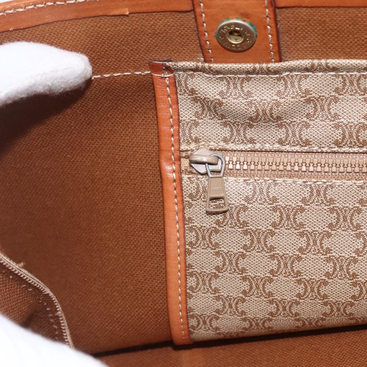 CELINE Macadam Canvas Tote Bag PVC Beige Gold Auth SW2038