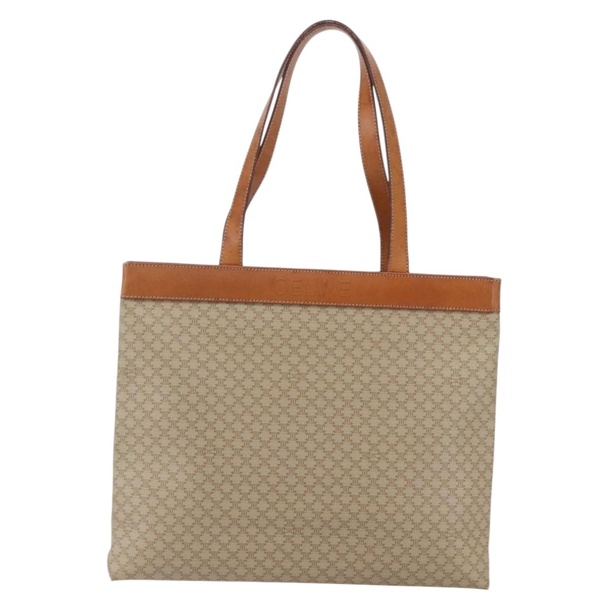 CELINE Macadam Canvas Tote Bag PVC Beige Gold Auth SW2038
