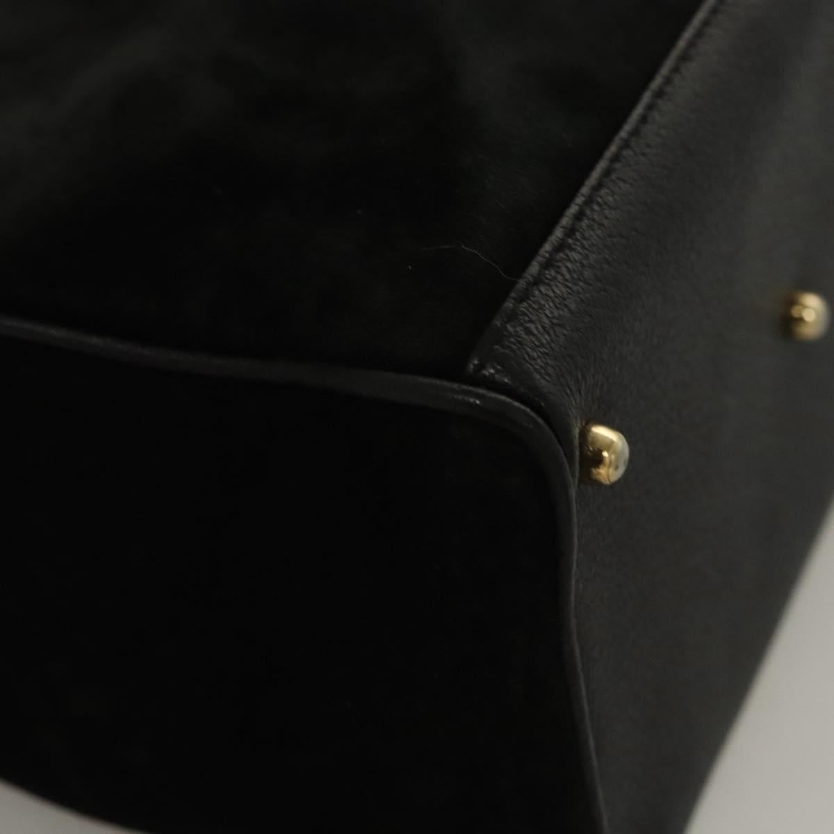 GUCCI Bamboo Hand Bag Suede 2way Black Gold 000 122 0316 Auth sw204