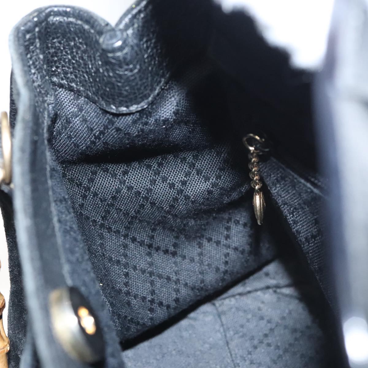 GUCCI Bamboo Hand Bag Suede 2way Black Gold 000 122 0316 Auth sw204