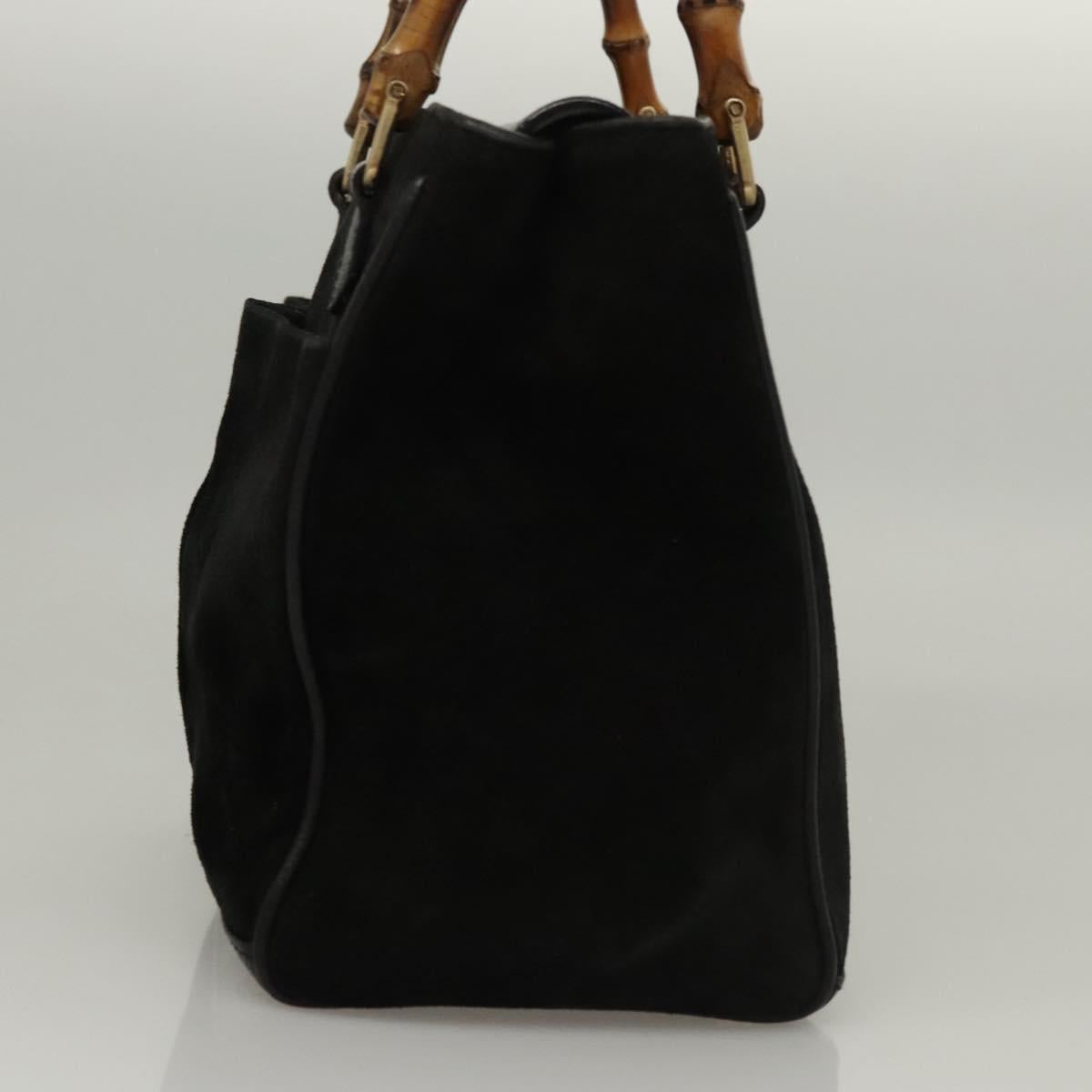 GUCCI Bamboo Hand Bag Suede 2way Black Gold 000 122 0316 Auth sw204