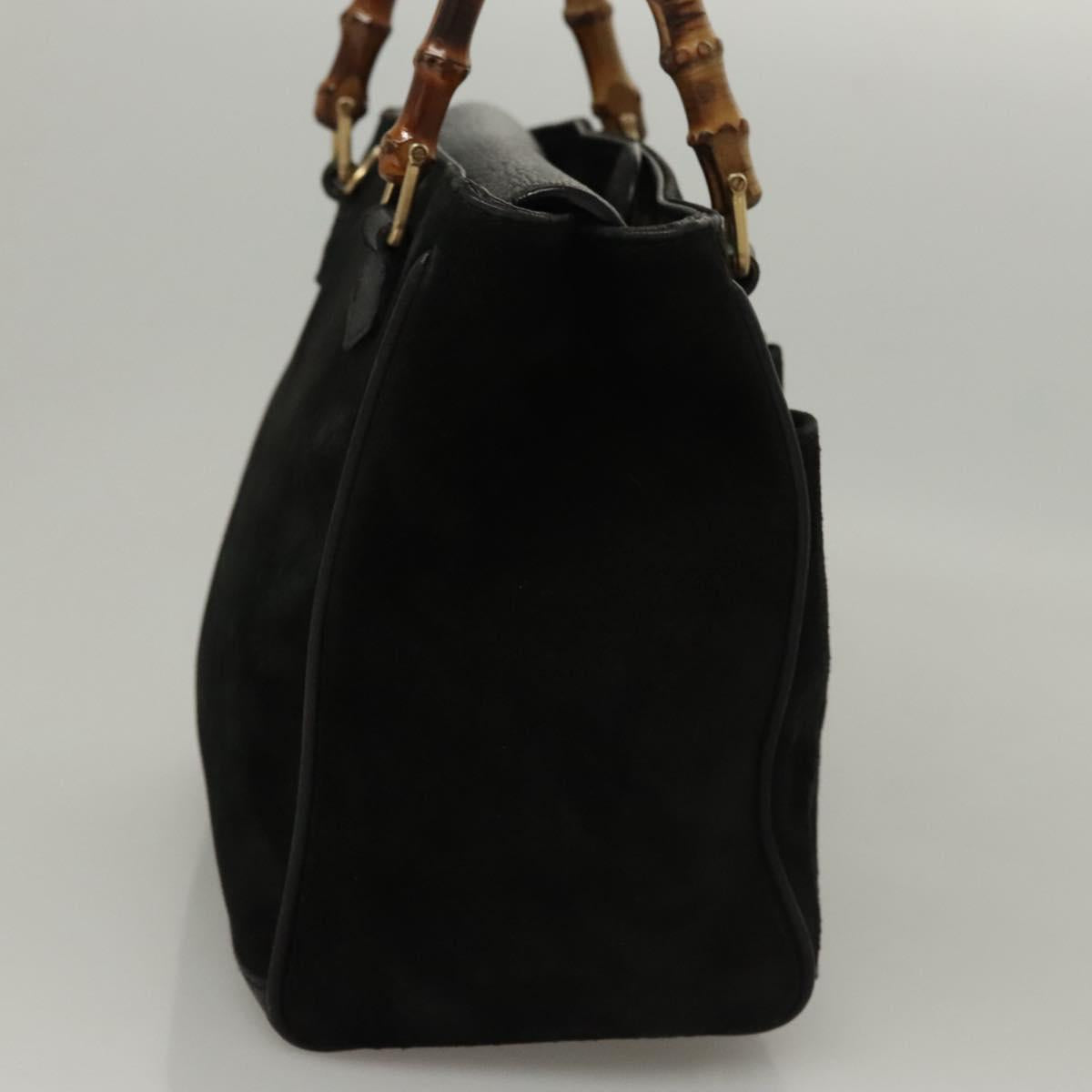 GUCCI Bamboo Hand Bag Suede 2way Black Gold 000 122 0316 Auth sw204