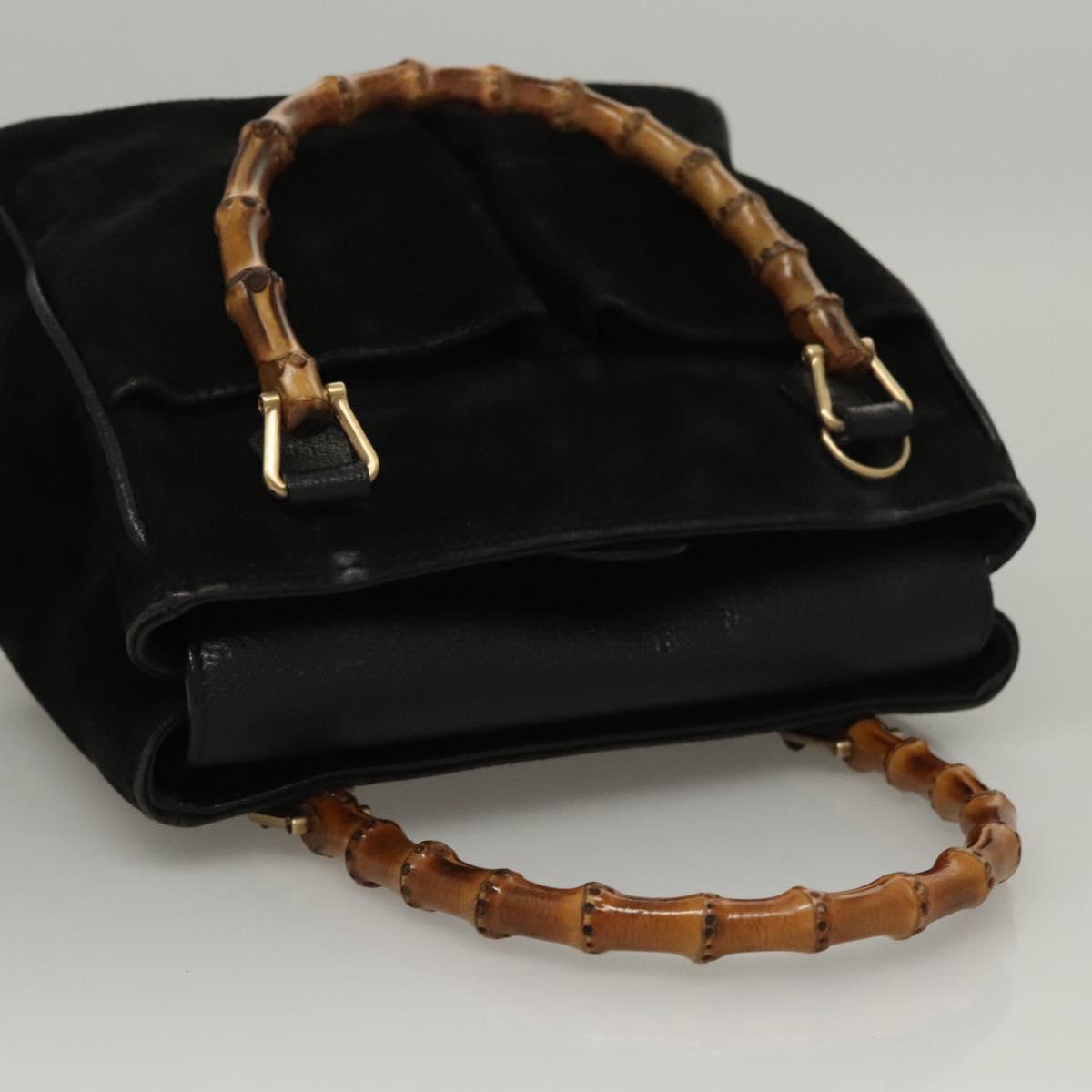 GUCCI Bamboo Hand Bag Suede 2way Black Gold 000 122 0316 Auth sw204