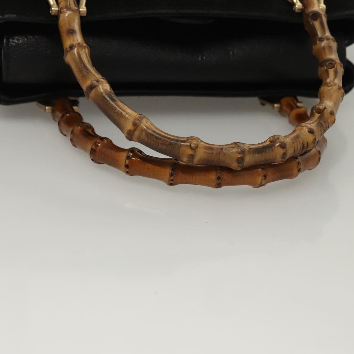 GUCCI Bamboo Hand Bag Suede 2way Black Gold 000 122 0316 Auth sw204