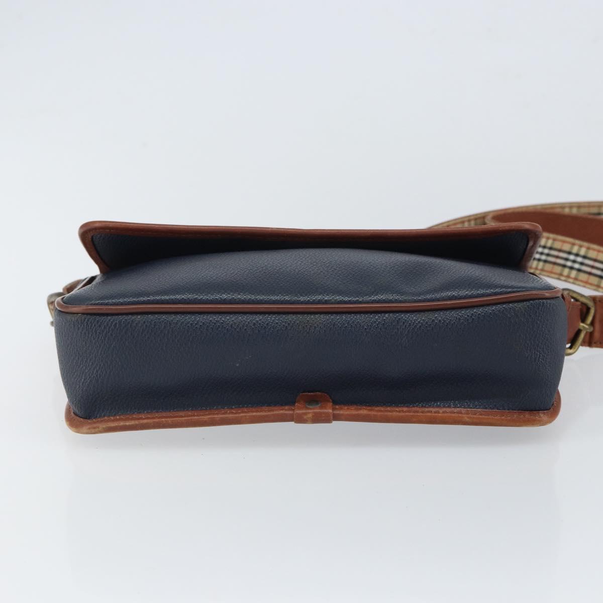 Burberrys Shoulder Bag PVC Navy Gold Auth SW2040