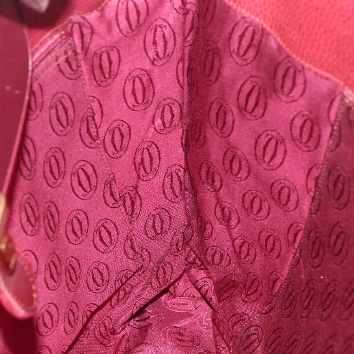 CARTIER Tote Bag Leather Bordeaux Gold Auth SW2045