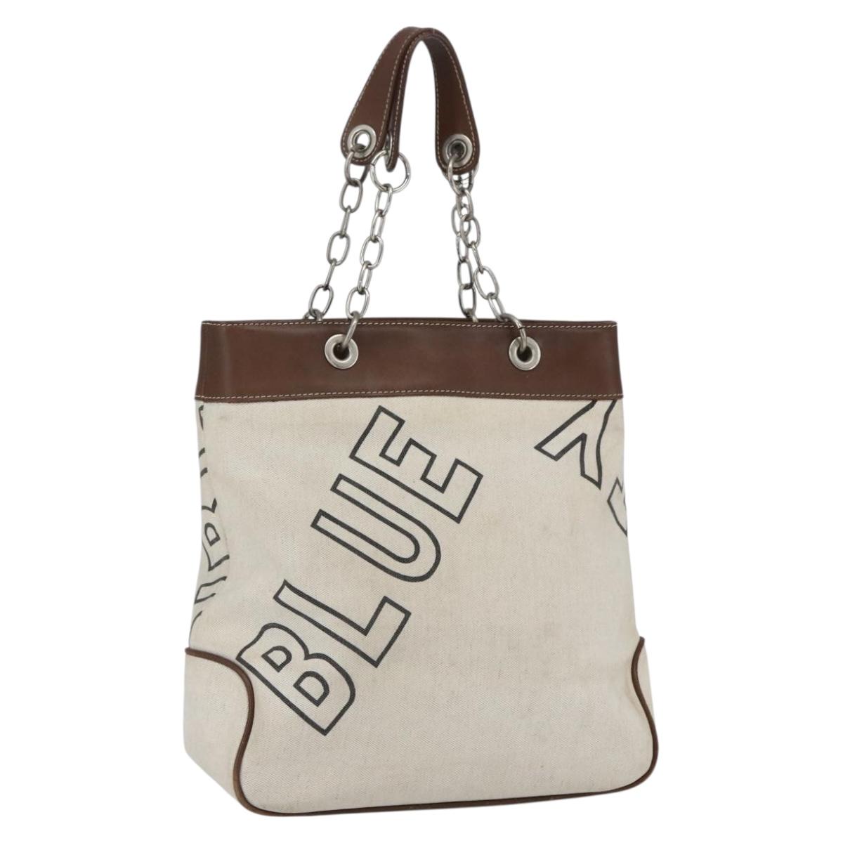 BURBERRY Blue Label Chain Tote Bag Canvas Beige Silver Auth SW2047