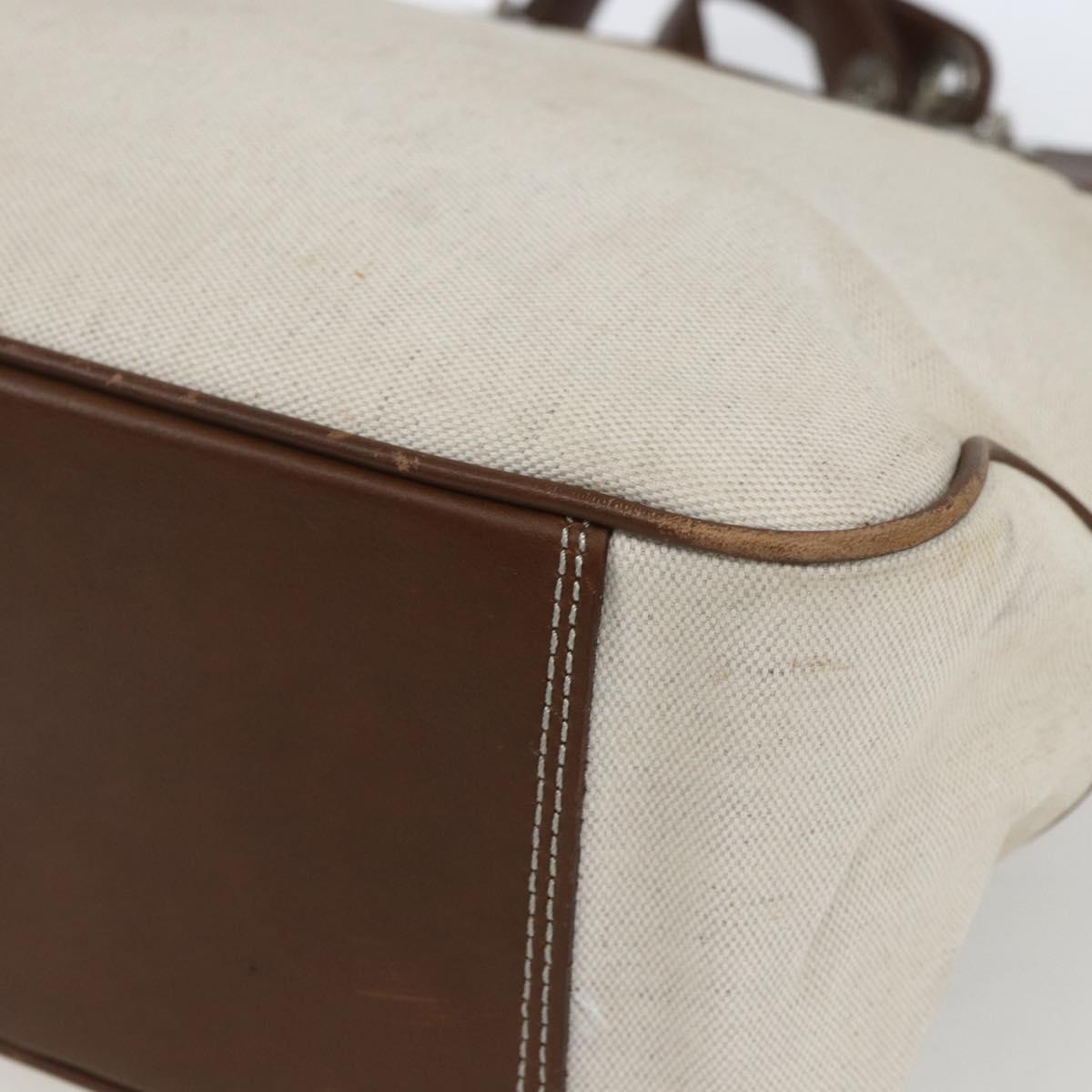 BURBERRY Blue Label Chain Tote Bag Canvas Beige Silver Auth SW2047