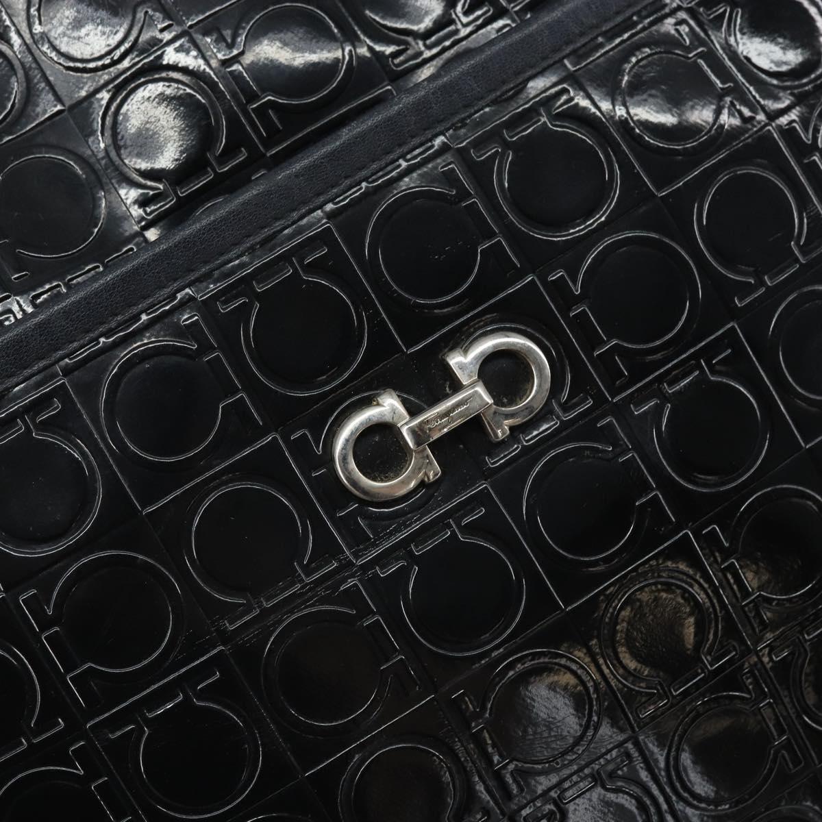 Salvatore Ferragamo Shoulder Bag Patent leather Black Silver Auth SW2048