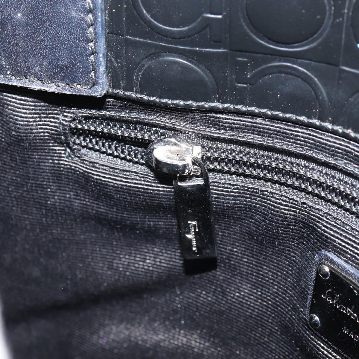 Salvatore Ferragamo Shoulder Bag Patent leather Black Silver Auth SW2048