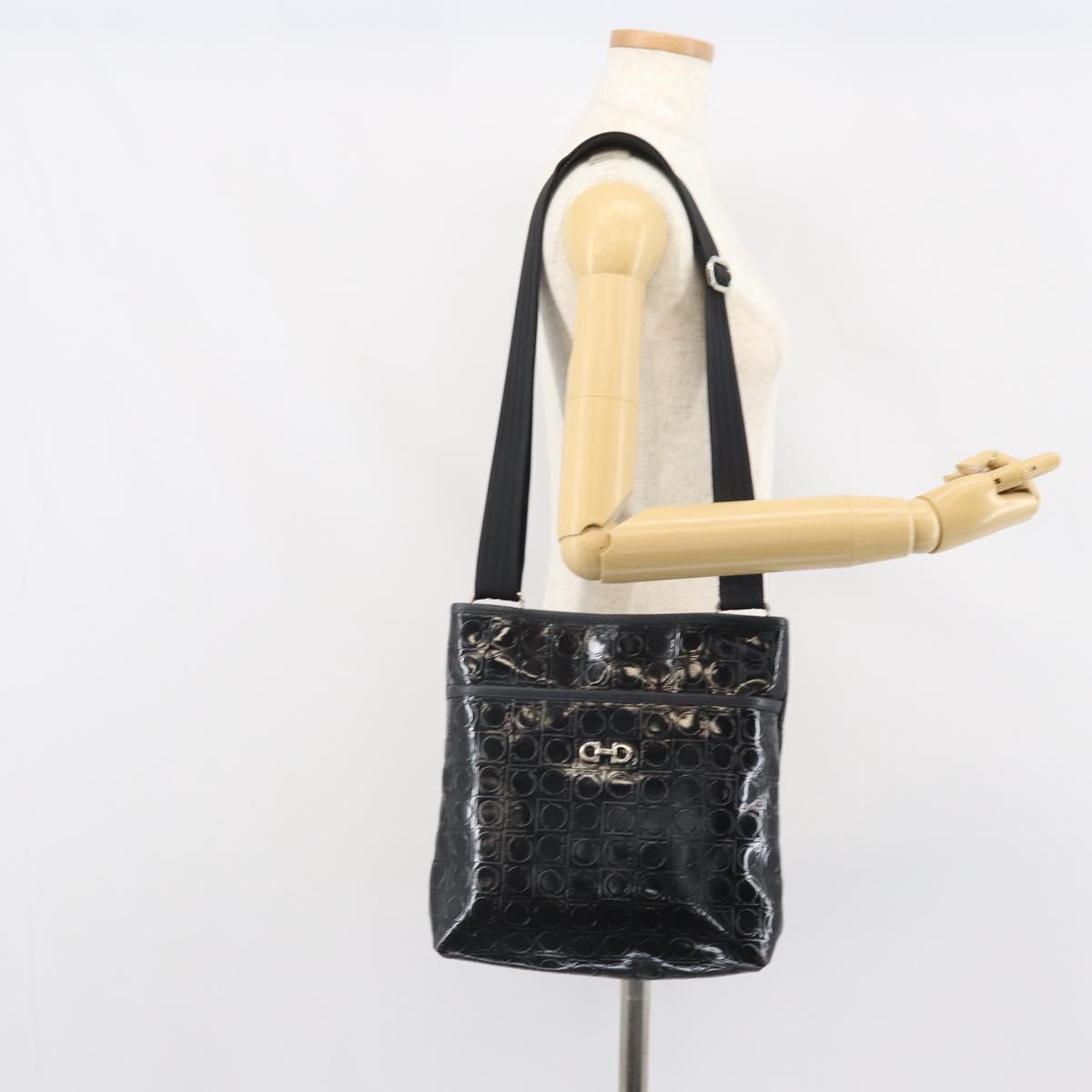 Salvatore Ferragamo Shoulder Bag Patent leather Black Silver Auth SW2048