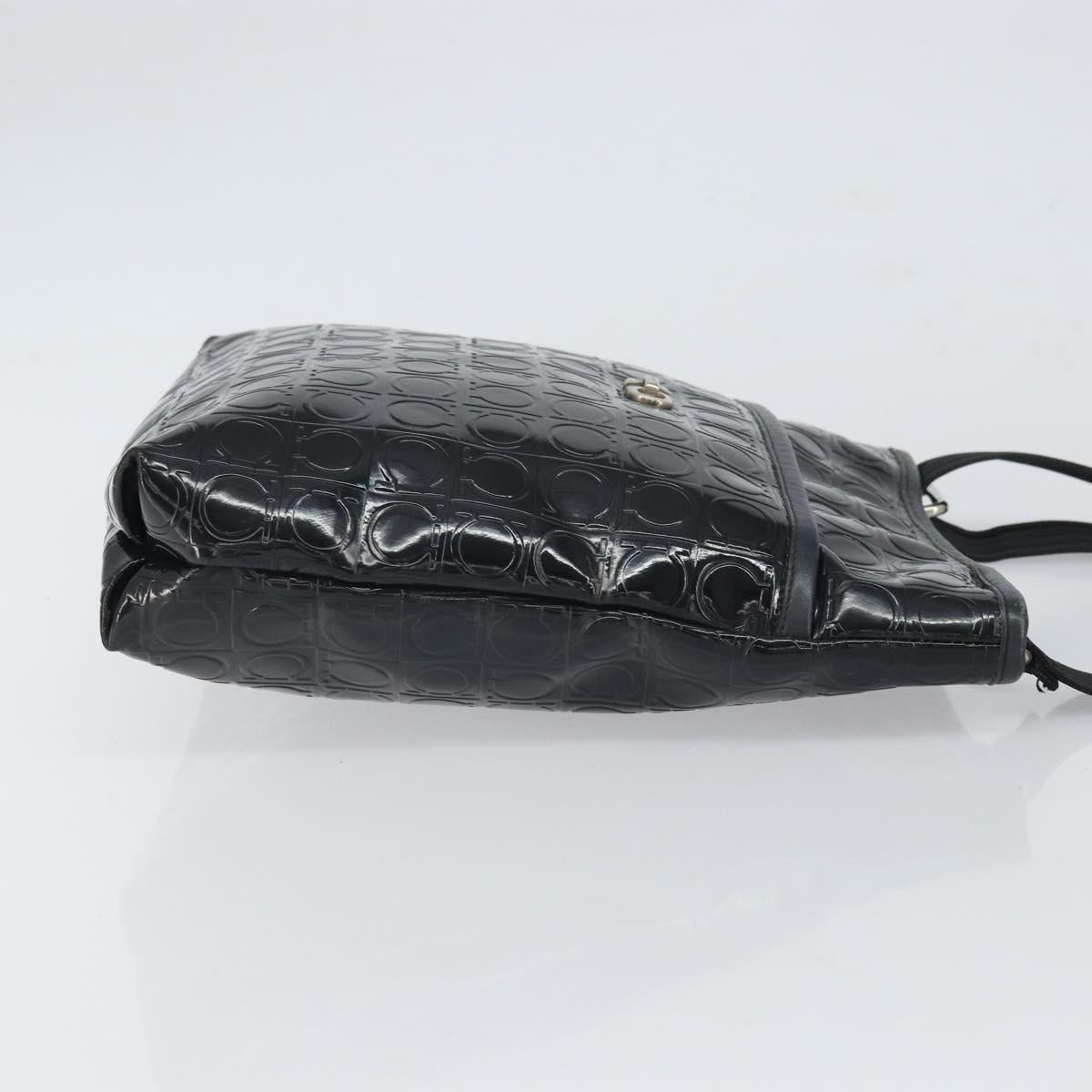 Salvatore Ferragamo Shoulder Bag Patent leather Black Silver Auth SW2048