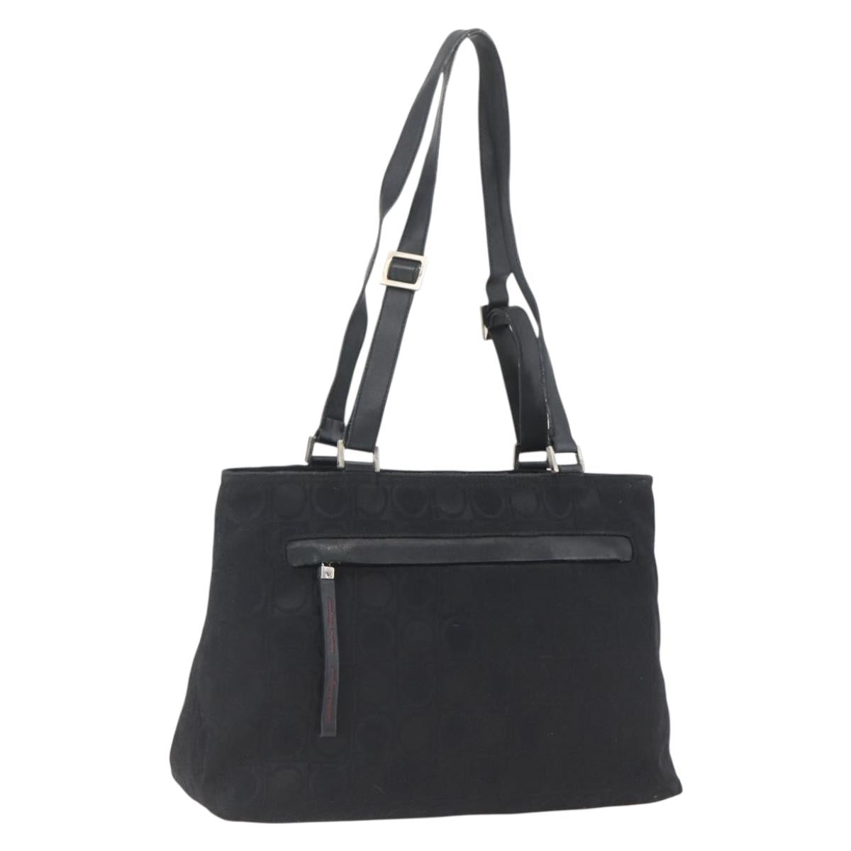 Salvatore Ferragamo Tote Bag Nylon Black Silver Auth SW2049
