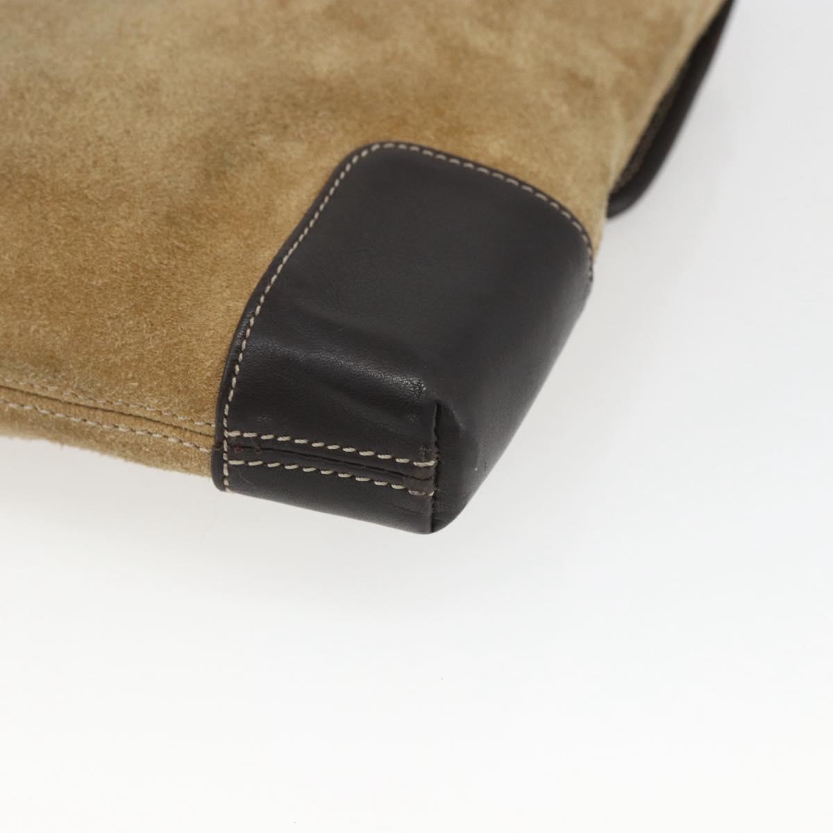 LOEWE Anagram Shoulder Bag Suede Beige Gold Auth SW2050