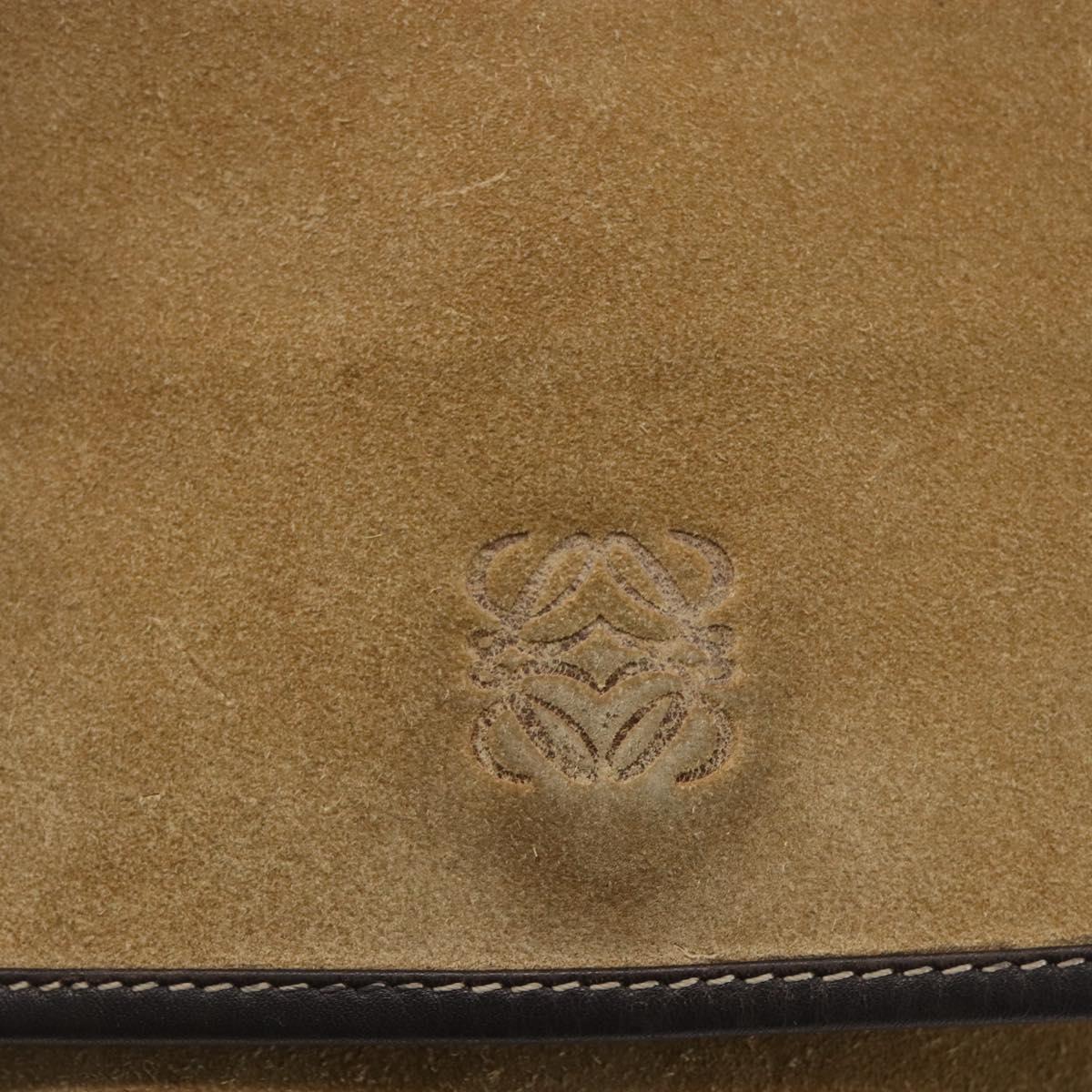 LOEWE Anagram Shoulder Bag Suede Beige Gold Auth SW2050
