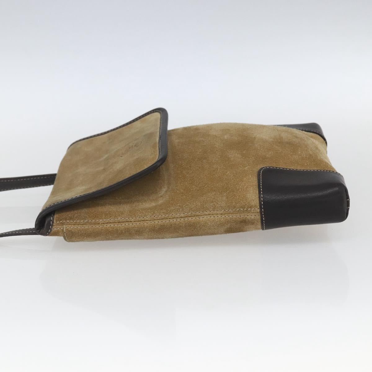 LOEWE Anagram Shoulder Bag Suede Beige Gold Auth SW2050