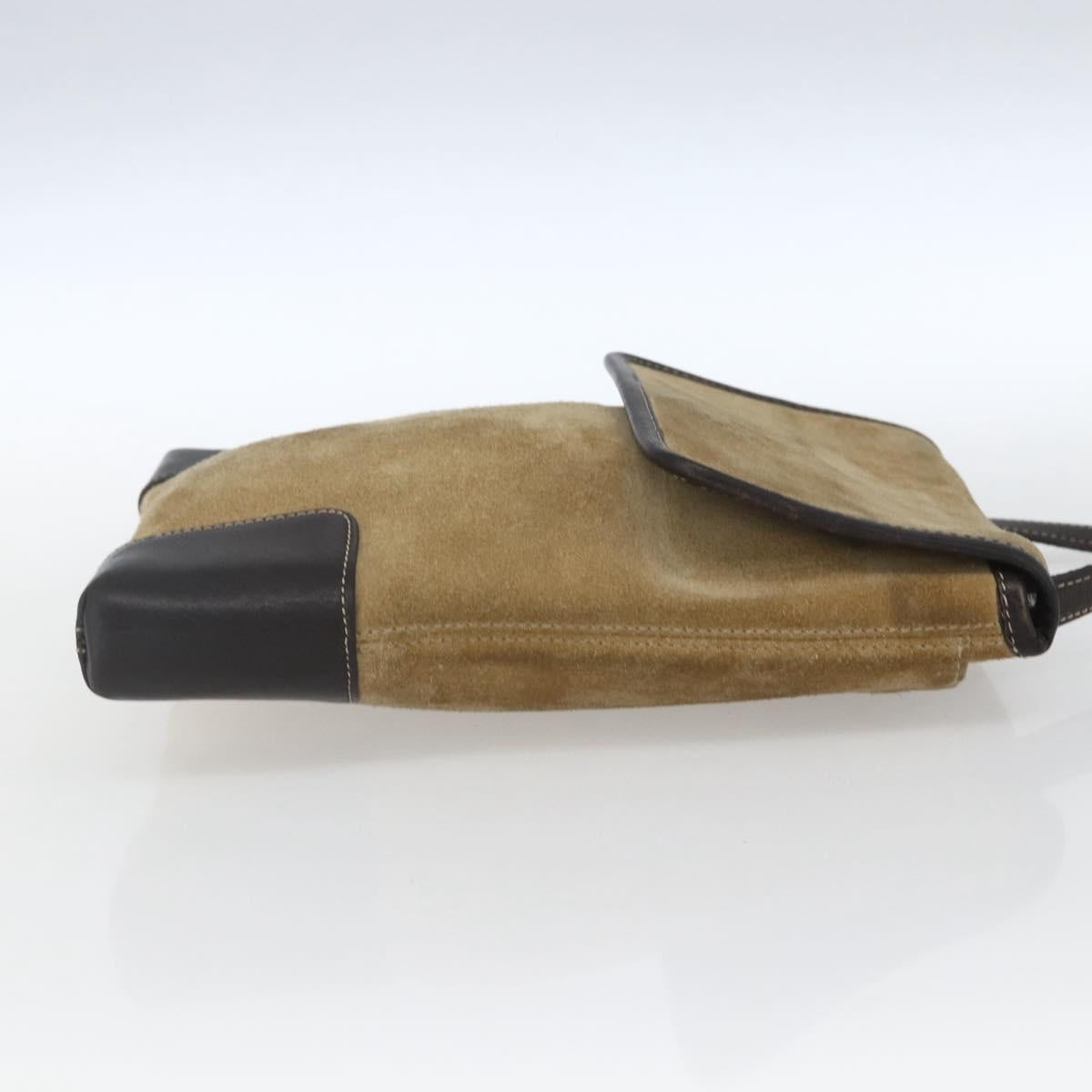 LOEWE Anagram Shoulder Bag Suede Beige Gold Auth SW2050