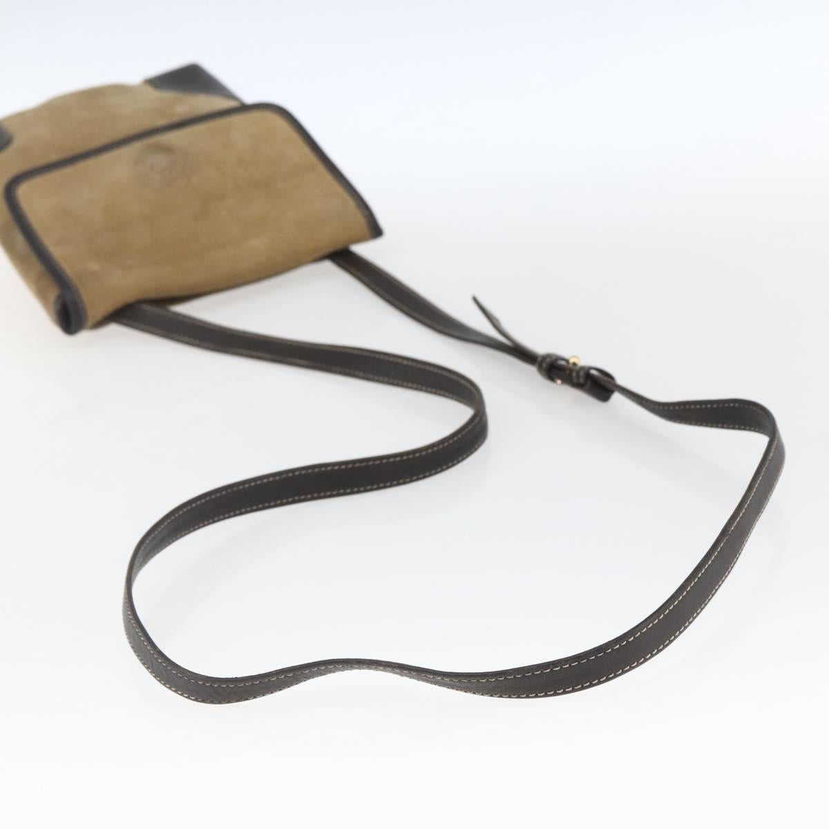 LOEWE Anagram Shoulder Bag Suede Beige Gold Auth SW2050
