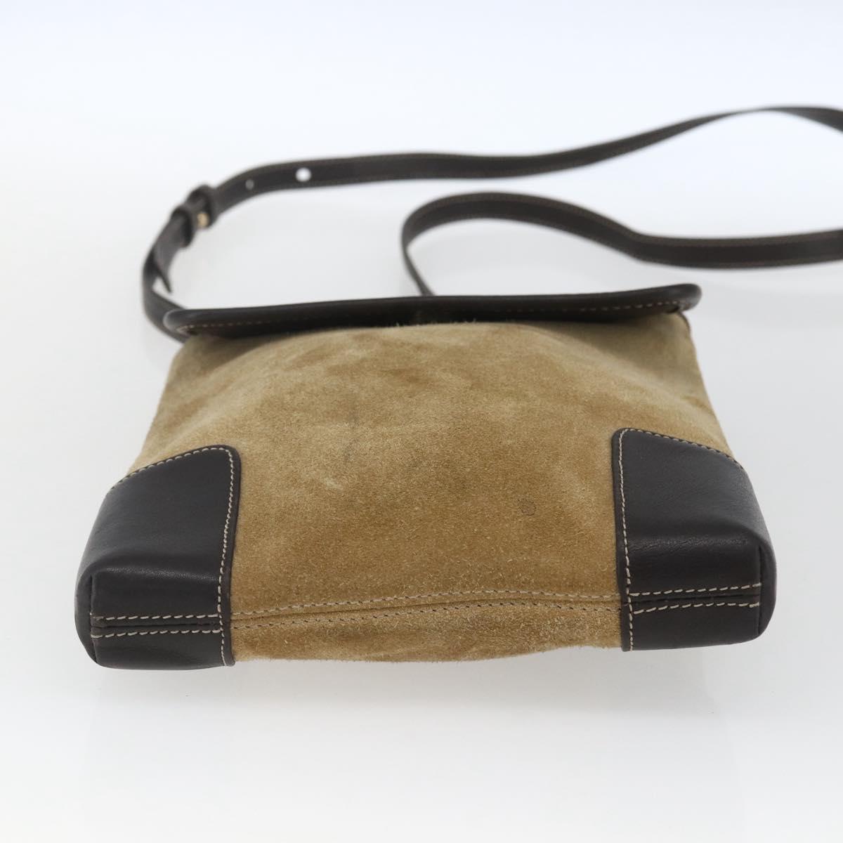 LOEWE Anagram Shoulder Bag Suede Beige Gold Auth SW2050