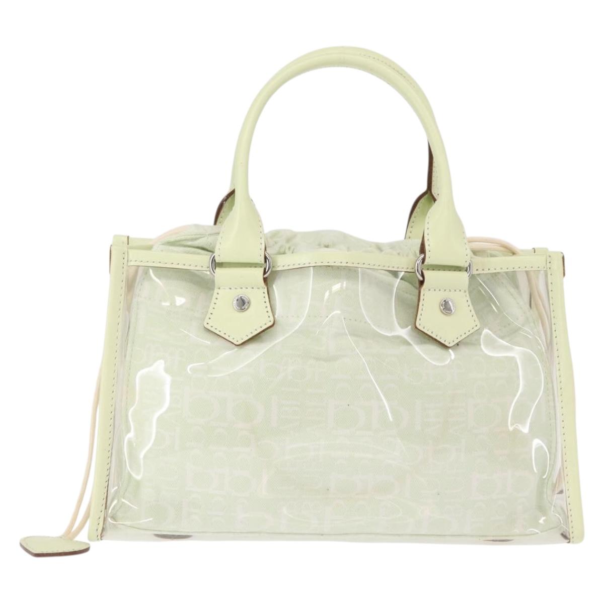 BURBERRY Hand Bag Vinyl LIme Green Silver Auth SW2051