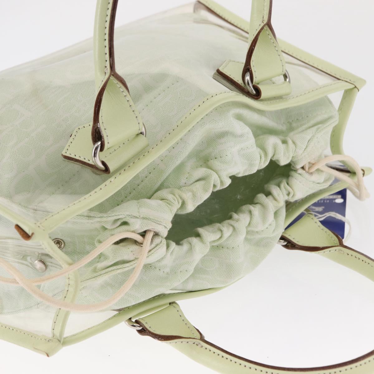 BURBERRY Hand Bag Vinyl LIme Green Silver Auth SW2051