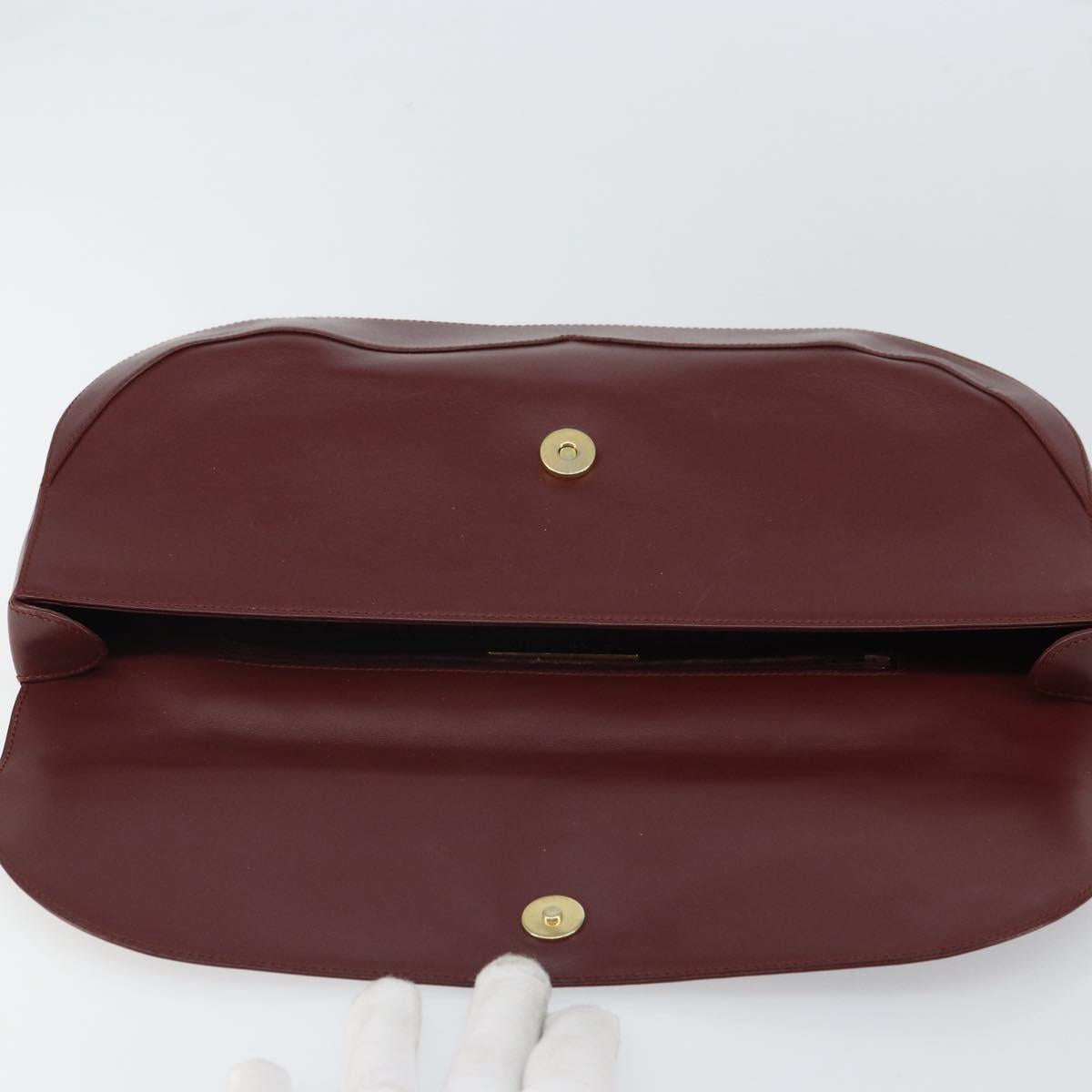 CARTIER Clutch Bag Leather Bordeaux Gold Auth SW2052