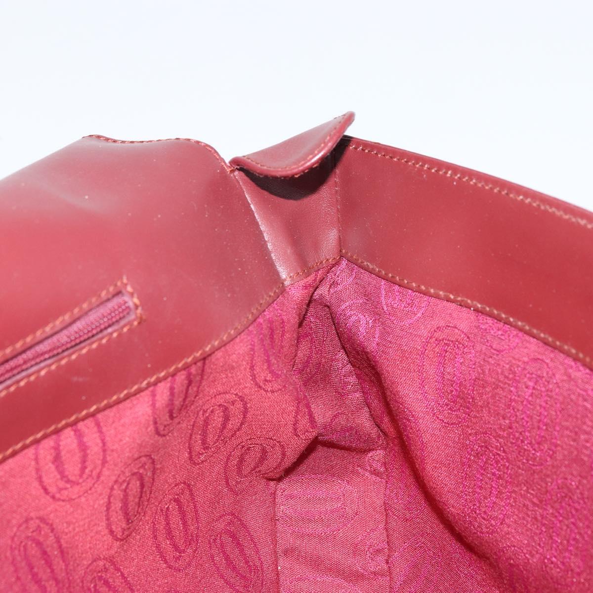 CARTIER Clutch Bag Leather Bordeaux Gold Auth SW2052